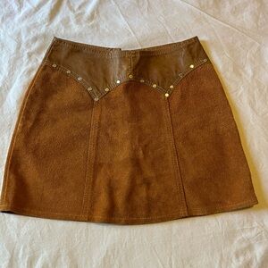Vintage Brown Suede and Leather Skirt with Studded Detail